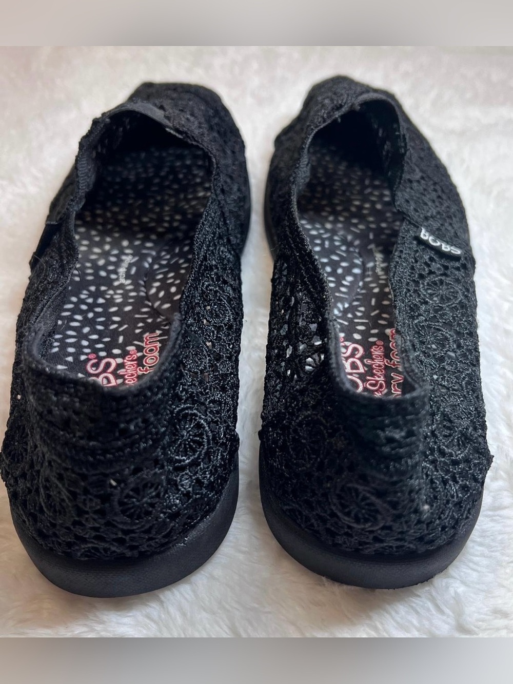 Skechers BOBS Women's Black Crochet Slip-On Flats - Picture 3 of 7